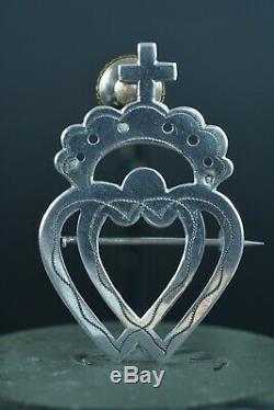 Beautiful Regional Jewel Brooch Old Vendéen Heart Silver Silversmith Paul Loze 19th