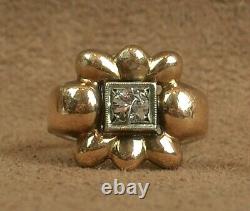 Beautiful Ring Ancient Art Deco Gold And Silver Massif Poincon Mixed Pierre Blanche
