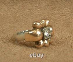 Beautiful Ring Ancient Art Deco Gold And Silver Massif Poincon Mixed Pierre Blanche