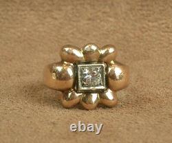 Beautiful Ring Ancient Art Deco Gold And Silver Massif Poincon Mixed Pierre Blanche