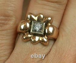 Beautiful Ring Ancient Art Deco Gold And Silver Massif Poincon Mixed Pierre Blanche