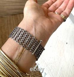 Beautiful Silver Sleeve Bracelet Chains Old 19th Vintage Antique Silver Mesh