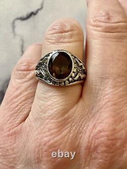Beautiful Smoky Topaz, Handcrafted Solid Silver, Large Antique Ring
