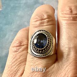 Beautiful Tanzanite, Silver Massive Worked, Large Old Ring