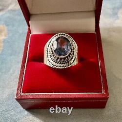 Beautiful Tanzanite, Silver Massive Worked, Large Old Ring