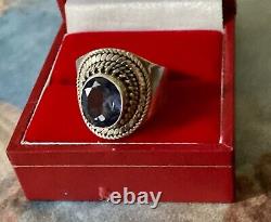 Beautiful Tanzanite, Silver Massive Worked, Large Old Ring