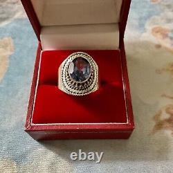 Beautiful Tanzanite, Silver Massive Worked, Large Old Ring