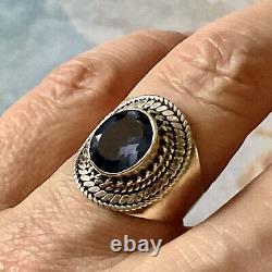 Beautiful Tanzanite, Silver Massive Worked, Large Old Ring