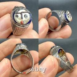 Beautiful ancient Phoenician Roman ring with glass, unique, solid silver