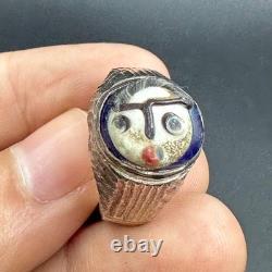 Beautiful ancient Phoenician Roman ring with glass, unique, solid silver