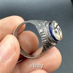 Beautiful ancient Phoenician Roman ring with glass, unique, solid silver