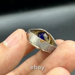 Beautiful ancient Phoenician Roman ring with glass, unique, solid silver