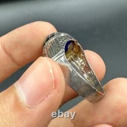 Beautiful ancient Phoenician Roman ring with glass, unique, solid silver