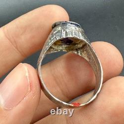 Beautiful ancient Phoenician Roman ring with glass, unique, solid silver