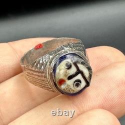 Beautiful ancient Phoenician Roman ring with glass, unique, solid silver