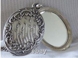 Beautiful antique art nouveau solid silver mirror pendant necklace with hallmarks.