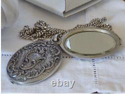 Beautiful antique art nouveau solid silver mirror pendant necklace with hallmarks.