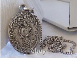 Beautiful antique art nouveau solid silver mirror pendant necklace with hallmarks.