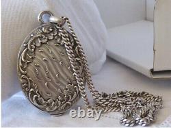 Beautiful antique art nouveau solid silver mirror pendant necklace with hallmarks.