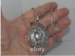 Beautiful antique art nouveau solid silver mirror pendant necklace with hallmarks.