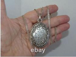 Beautiful antique art nouveau solid silver mirror pendant necklace with hallmarks.