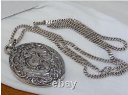 Beautiful antique art nouveau solid silver mirror pendant necklace with hallmarks.