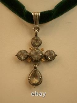 Beautiful antique silver and stone pendant cross, 19th century