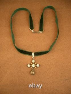 Beautiful antique silver and stone pendant cross, 19th century