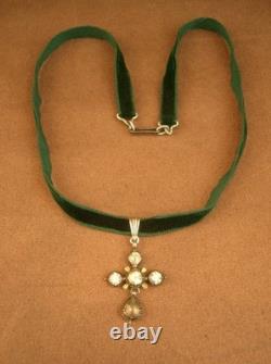 Beautiful antique silver and stone pendant cross, 19th century