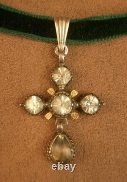 Beautiful antique silver and stone pendant cross, 19th century
