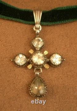 Beautiful antique silver and stone pendant cross, 19th century