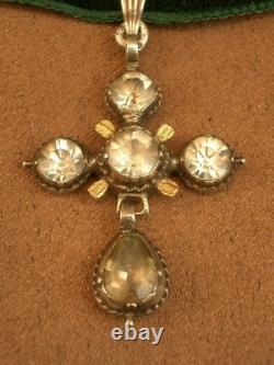 Beautiful antique silver and stone pendant cross, 19th century