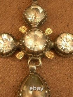 Beautiful antique silver and stone pendant cross, 19th century