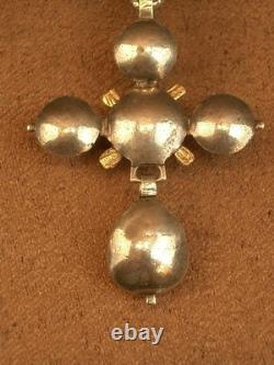 Beautiful antique silver and stone pendant cross, 19th century