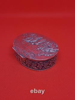 Beautiful antique solid silver box with festive scene Austro-Hungarian hallmark