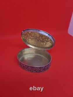 Beautiful antique solid silver box with festive scene Austro-Hungarian hallmark