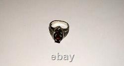 Beautiful antique solid silver ring with natural garnets size 58