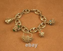 Beautiful antique sterling silver charm bracelet, coffee bean link chain