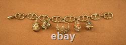 Beautiful antique sterling silver charm bracelet, coffee bean link chain