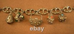 Beautiful antique sterling silver charm bracelet, coffee bean link chain
