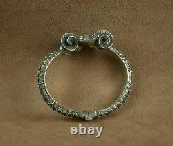 Bel Important Ancient Silver Bracelet Massive Belier Heads