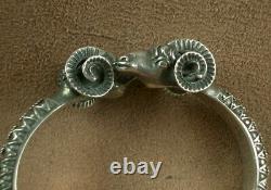 Bel Important Ancient Silver Bracelet Massive Belier Heads