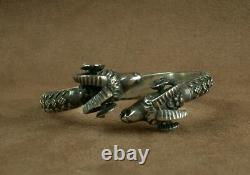 Bel Important Ancient Silver Bracelet Massive Belier Heads