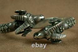 Bel Important Ancient Silver Bracelet Massive Belier Heads