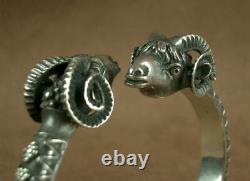 Bel Important Ancient Silver Bracelet Massive Belier Heads