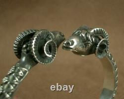 Bel Important Ancient Silver Bracelet Massive Belier Heads