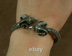 Bel Important Ancient Silver Bracelet Massive Belier Heads