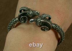 Bel Important Ancient Silver Bracelet Massive Belier Heads