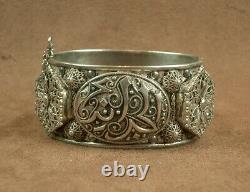 Bel Important Bracelet Ancien Berbere En Argent Massif Poincon Crab