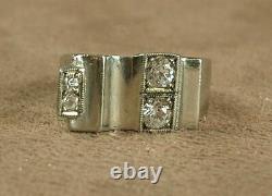 Belle Bague Ancienne Tank Art Deco In Argent Massif And Pierres Blanches